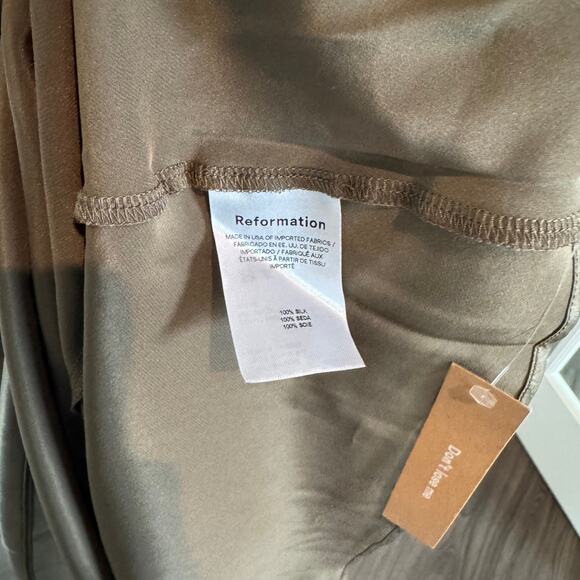 Reformation Dasha Silk Midi Dress NEW Morel Brown Asymmetrical Neck Cut Out 6 - Picture 7 of 7